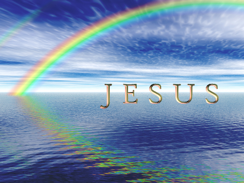 Rainbow Background on Rainbow Ocean Jesus Word Only Graphics Code   Rainbow Ocean Jesus Word