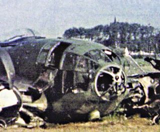 A-battle-damaged-Heinkel-He-111-belly-la