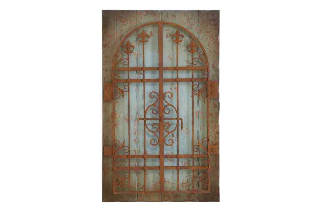Old World Fleur de Lis Iron and Wood Antique Gate Wall Decor Plaque