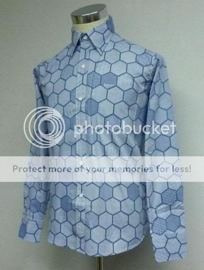 This is a hexagen patchwork style shirt. It has six different type of 