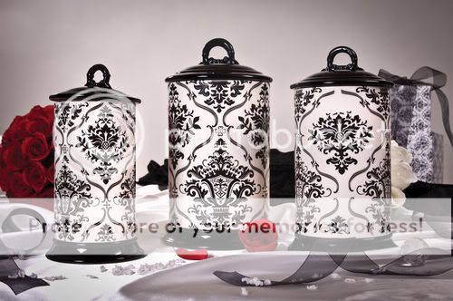 Tuscan Drake Design Studio Series Black and White Damask Canisters s 3